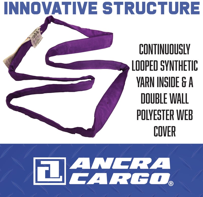 ANCRA CARGO حزام رفع دائري لا نهائي أنكرا، 1" × 8'، بنفسجي، خفيف الوزن ومتين، خيوط صناعية حلزونية، غلاف بوليستر مزدوج الجدار، 3 خيارات للتجهيز، مقاوم للرطوبة - Image 4